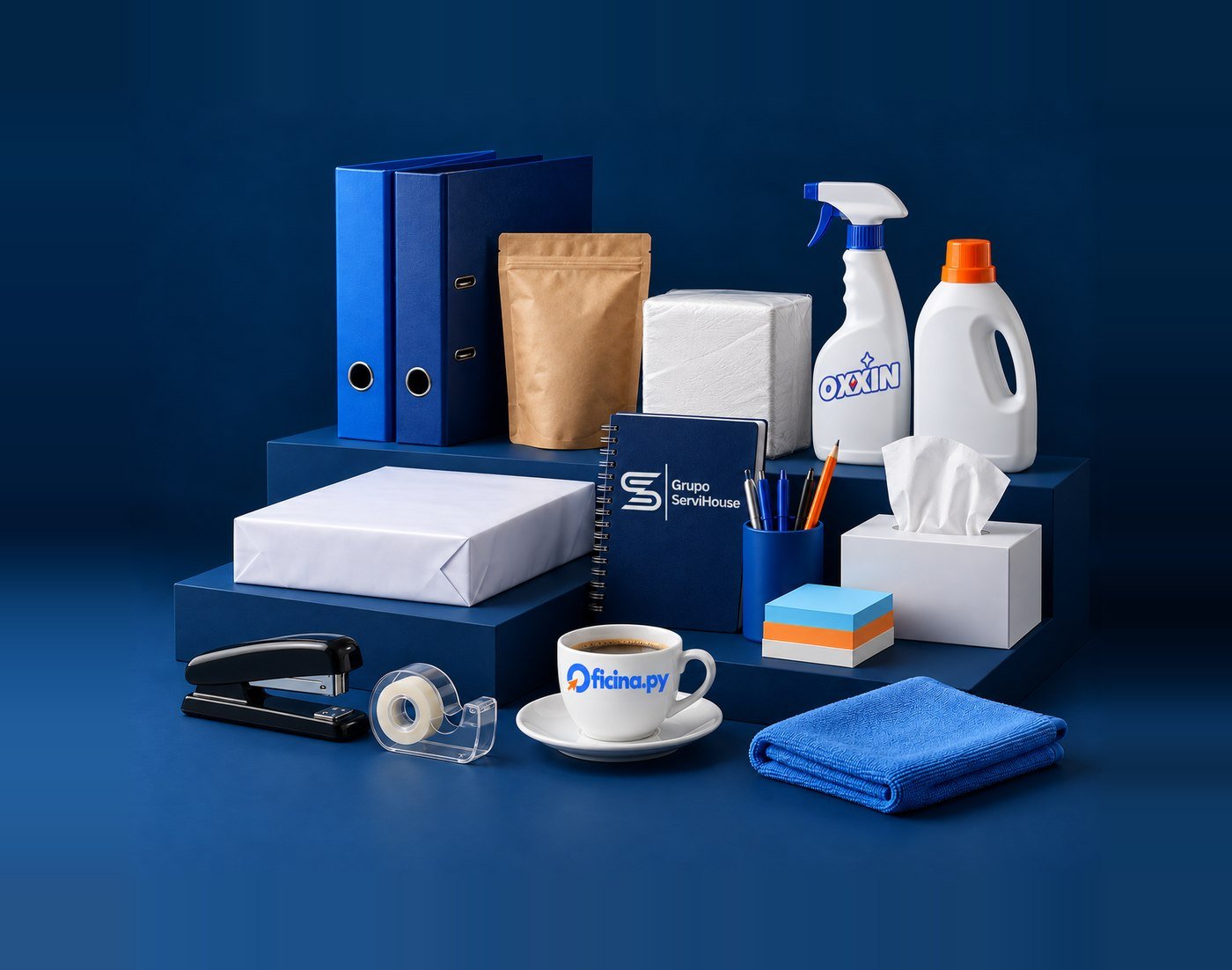 Inicio Insumos de oficina, limpieza y cafetería de Oficina.py, con la marca propia OXXIN